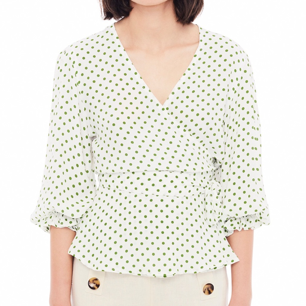 Faithfull The Brand Green Lula Dot Wrap Blouse